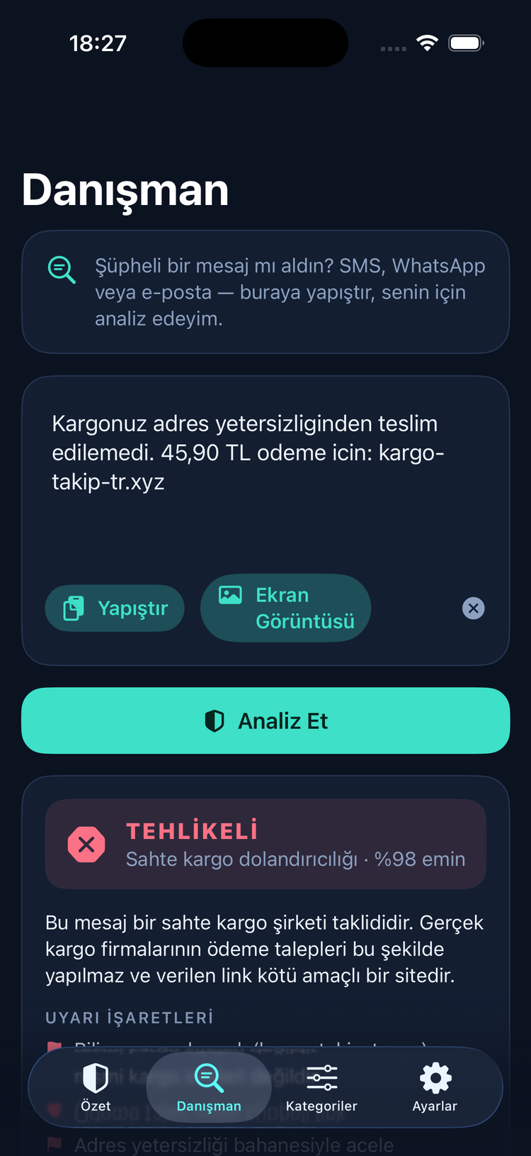 Danışman: sahte kargo dolandırıcılığını %98 güvenle tespit etti